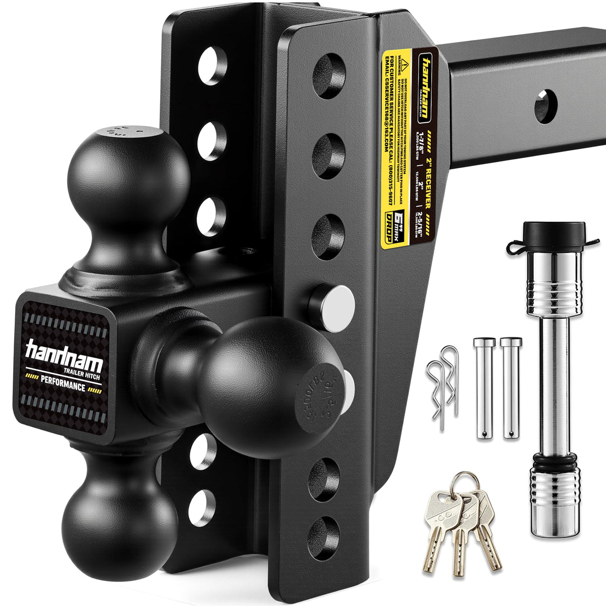 HANDNAM front view assembled hitch showing tri-ball and shank for easy selection