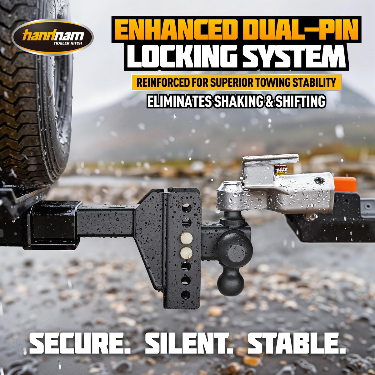 Handnam hitch installed on vehicle demonstrating stable towing alignment benefit