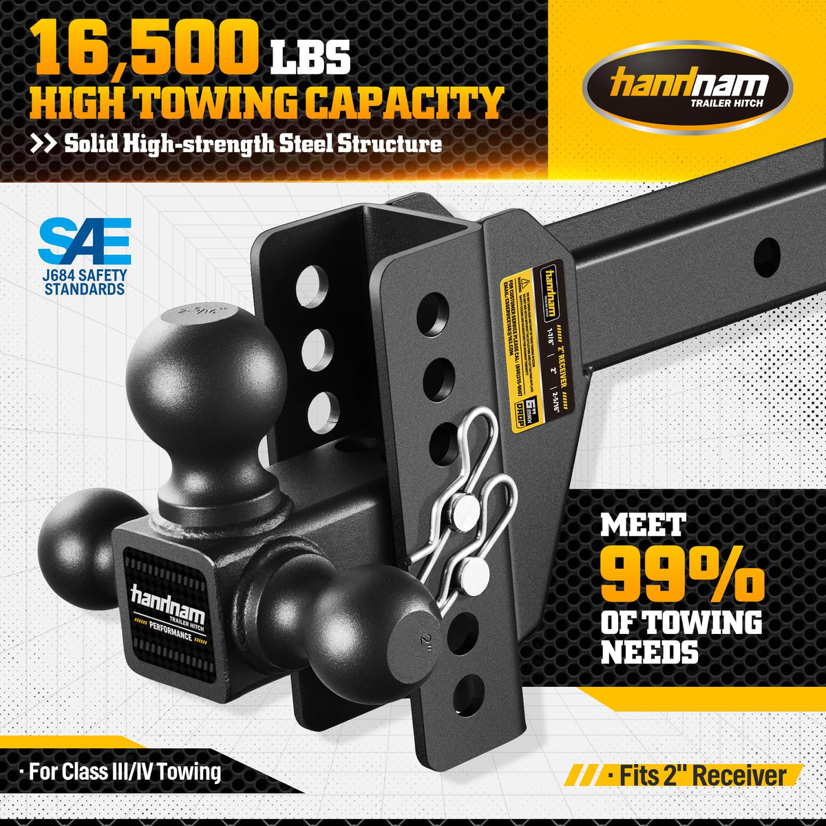 Handnam closeup of tri-ball showing three sizes for versatile towing benefit