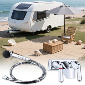 hansengroe RV shower installed in camper showing practical outdoor use