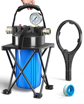 Hansing front view assembled filter showing robust casing and stand for reliable use