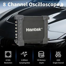 Hantek 1008C rear panel ports and USB connector enabling fast PC data transfer