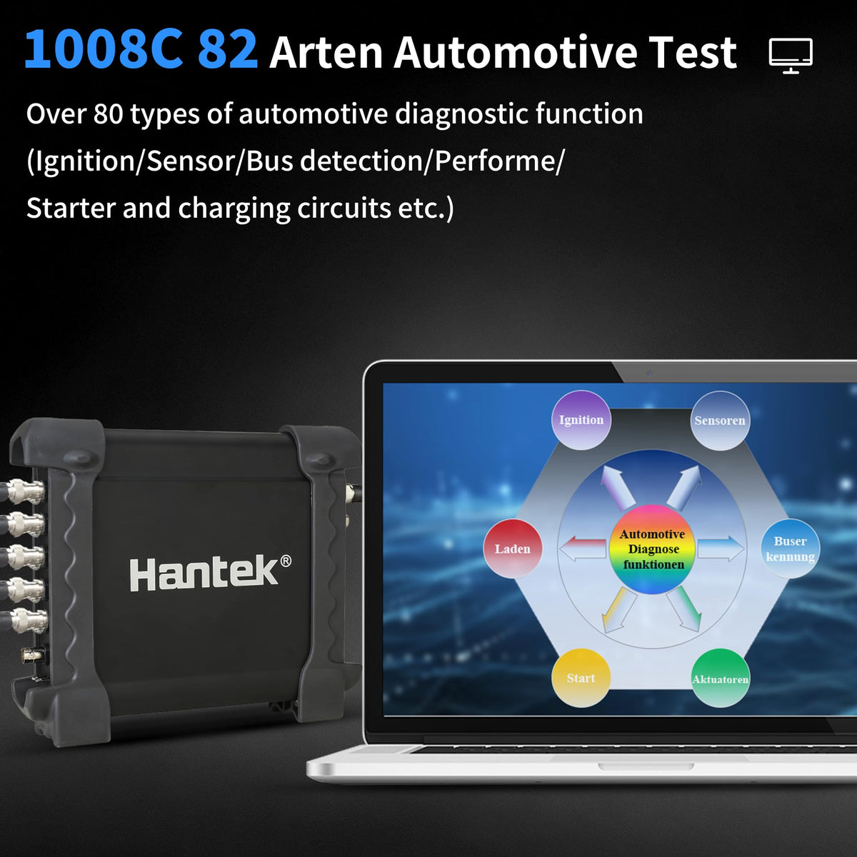 Close-up of Hantek 1008C channel inputs for multi-signal simultaneous capture benefit
