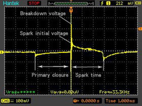 Hantek HT25COP next to an oscilloscope showing scale and compatibility with standard inputs