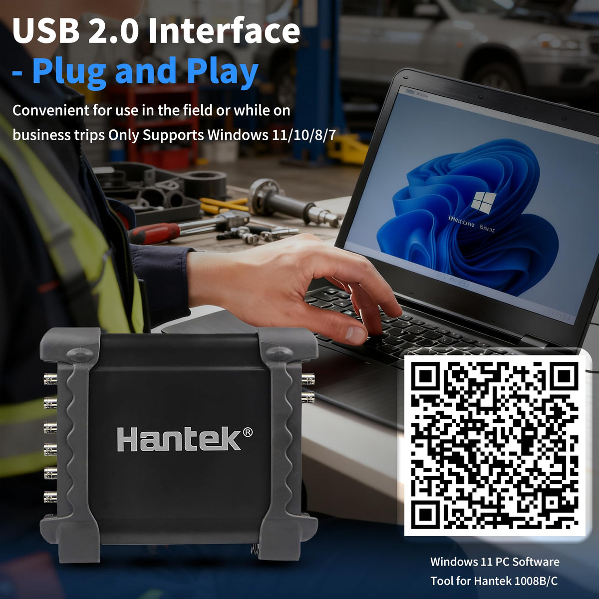 HT307 probe tips close-up with Hantek showing accurate voltage and timing probing