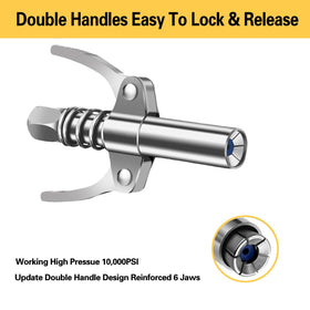 HANTUO locking grease coupler closeup demonstrating secure seal and leak prevention