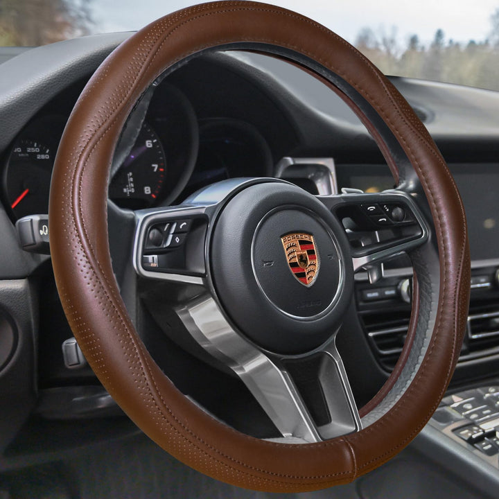 HAOKAY front view of brown leather cover shows premium finish and upgrade