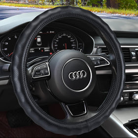 HAOKAY steering wheel front view showing sleek black leather and improved grip