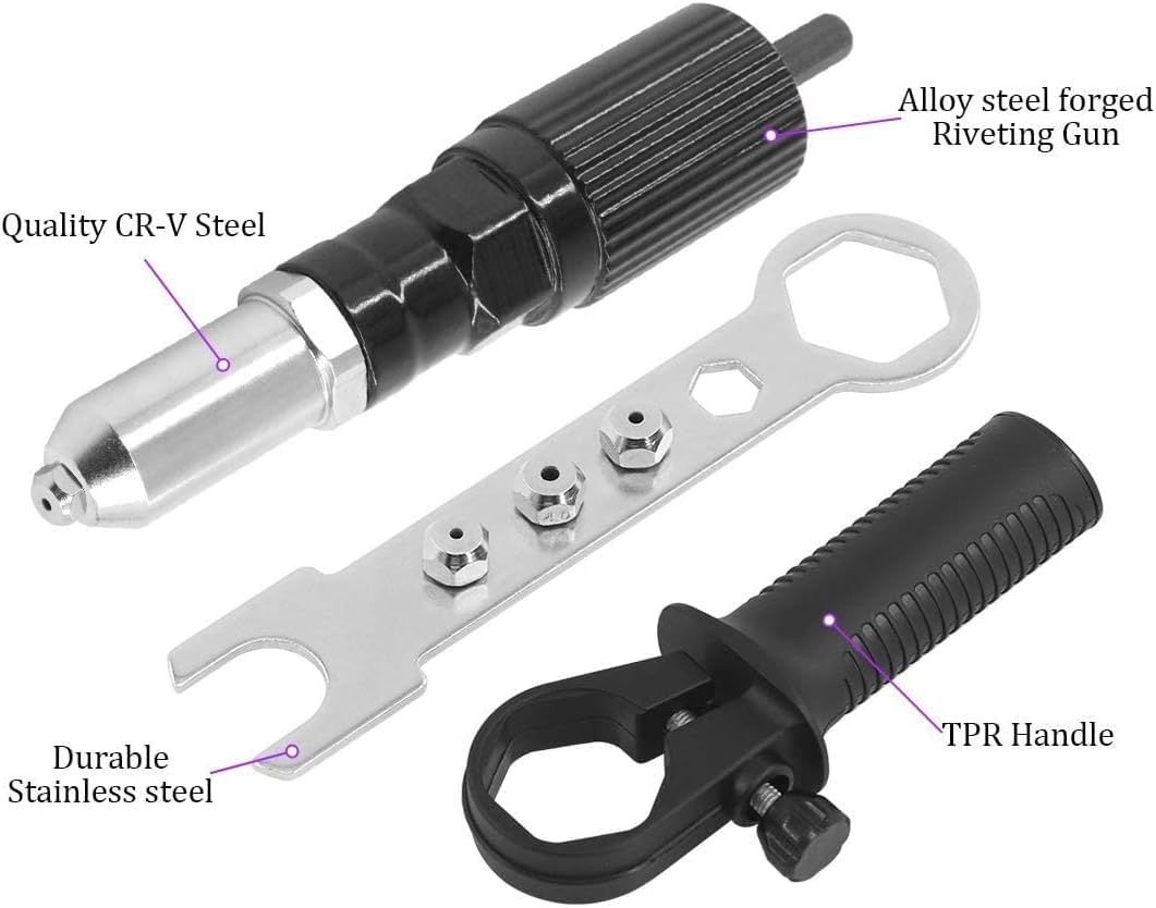 Haokixin adapter attached to cordless drill in use, illustrating fast professional riveting