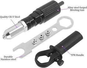 Haokixin adapter attached to cordless drill in use, illustrating fast professional riveting