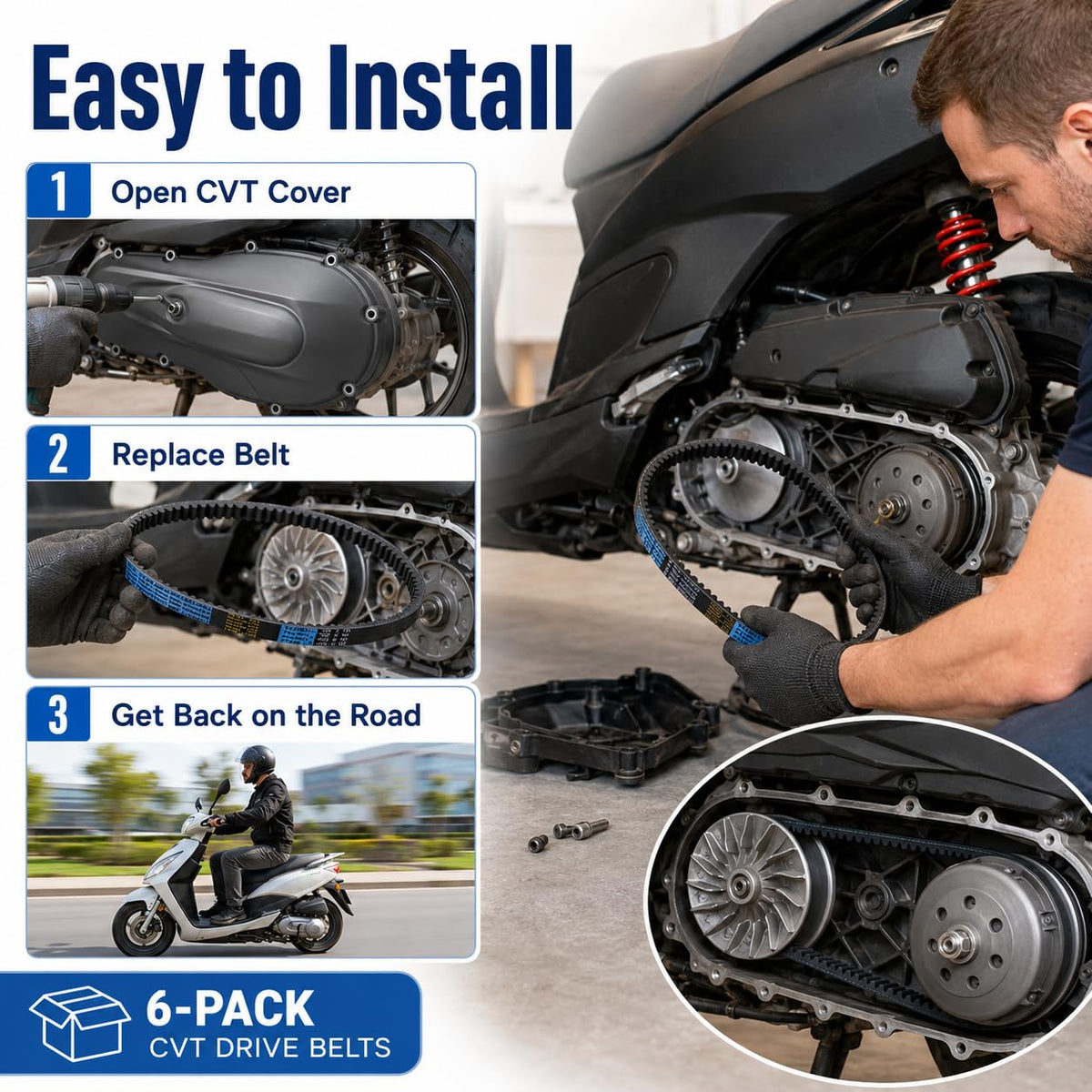 Haokixin belt installed on a scooter torque converter demonstrating straightforward replacement benefit