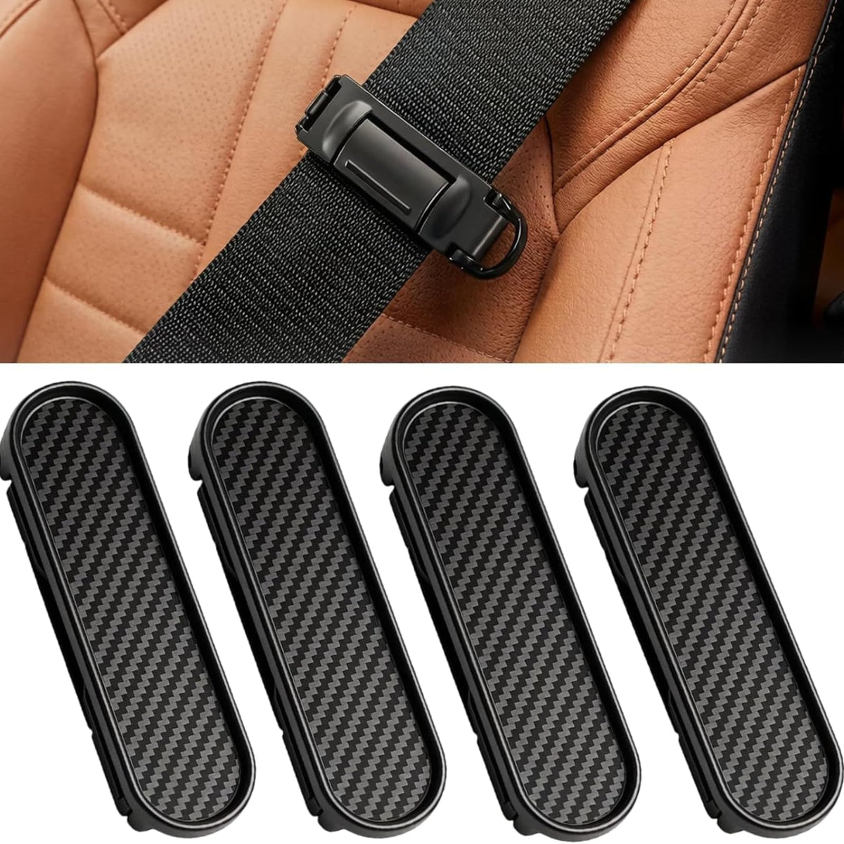 HAONINYUE front packaging displaying four seat belt clips and benefits