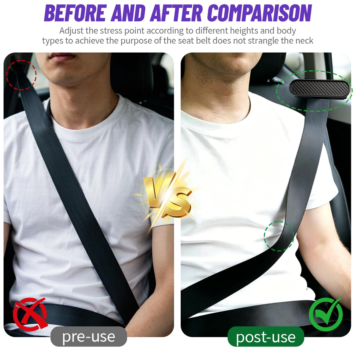 HAONINYUE clip installed on seatbelt keeping strap away from neck for comfort