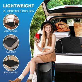 Hapiclody cushion on office and truck seats demonstrating versatile fit