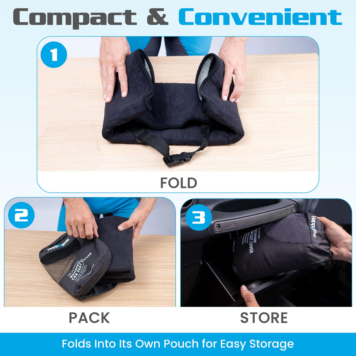 HAPPEGEAR headrest strap and buckle detail for quick install security