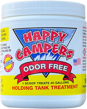 happy campers front label showing product name and benefits for odor control