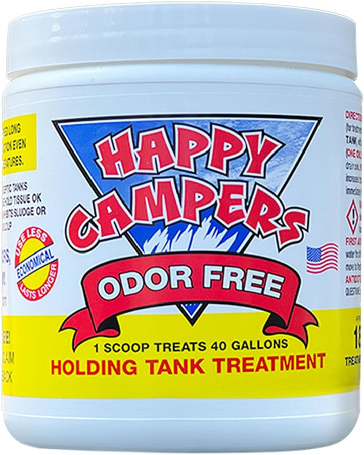 happy campers front label showing product name and benefits for odor control