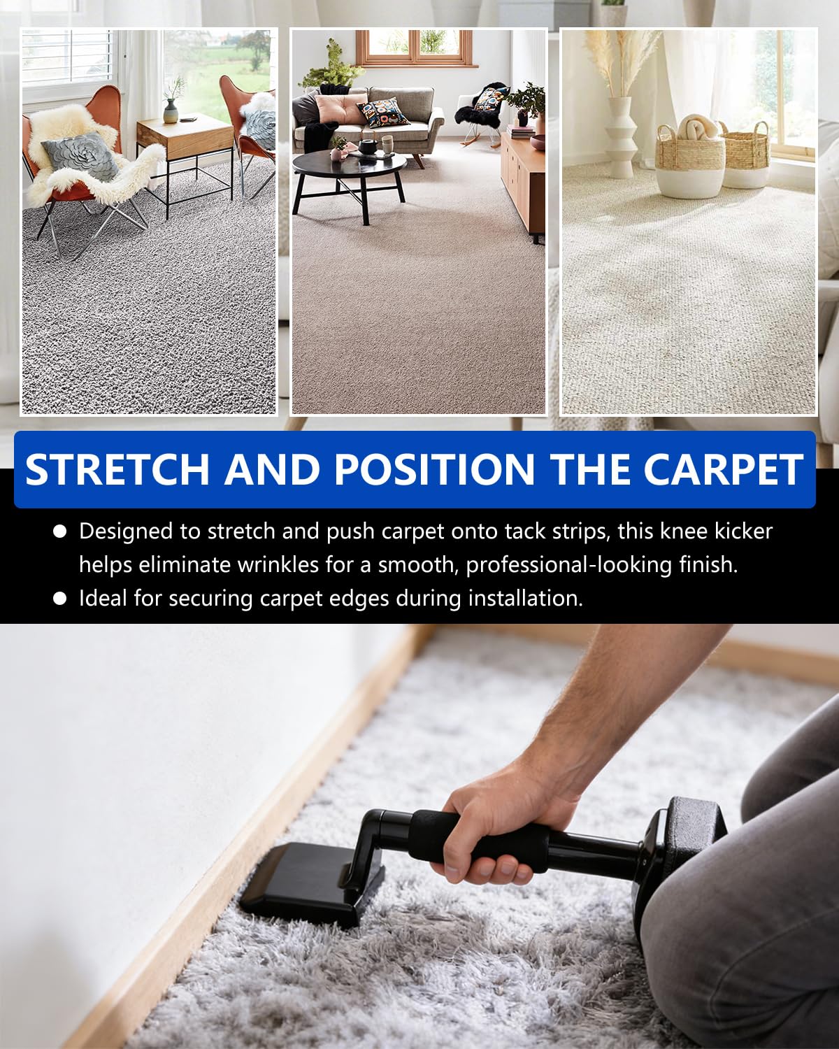 HAPPYER tools in use on stairs demonstrating controlled stretching and safe tucking