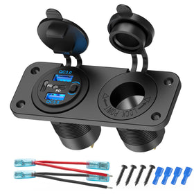 Hapytrip front panel showing four USB ports and cigarette socket for organized charging