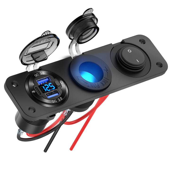 Hapytrip front panel view showing USB ports and socket for organized charging