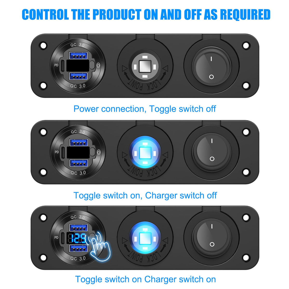 Hapytrip installed in boat dashboard demonstrating neat integrated power station