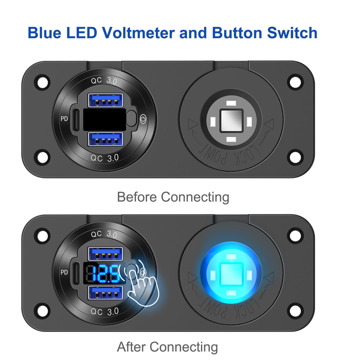 Hapytrip lighted cigarette socket at night with blue illumination for easy location