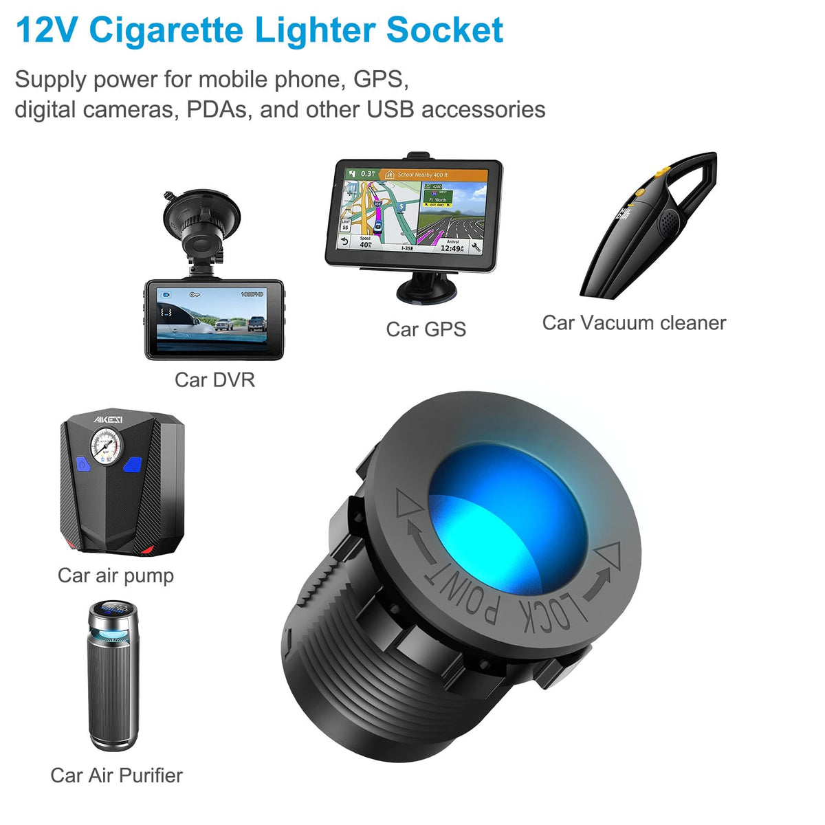 Hapytrip illuminated cigarette socket at night with blue locator light for easy use