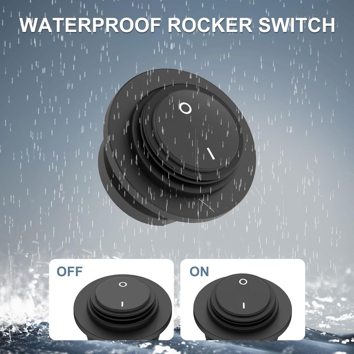 Hapytrip waterproof toggle switch detail showing splash protection and control