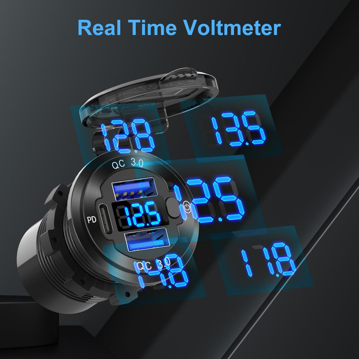 Hapytrip voltmeter display lit showing quick battery voltage monitoring benefit