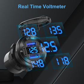Hapytrip voltmeter display lit showing quick battery voltage monitoring benefit