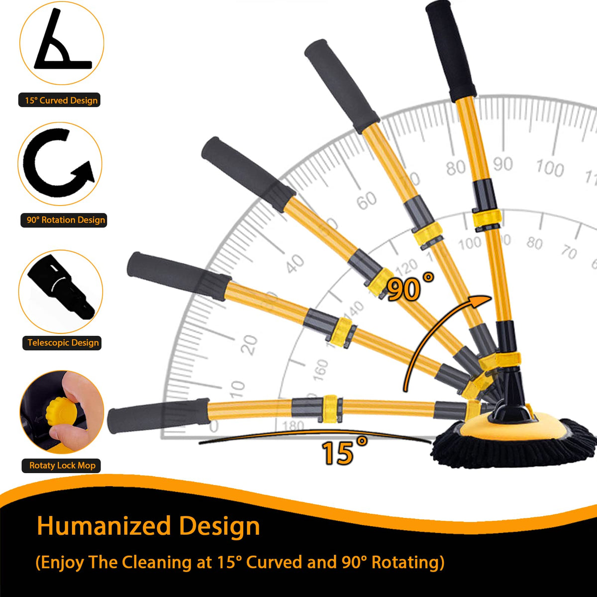 Harazaqa 90° rotating joint demonstrating adjustable angle for hard-to-reach spots
