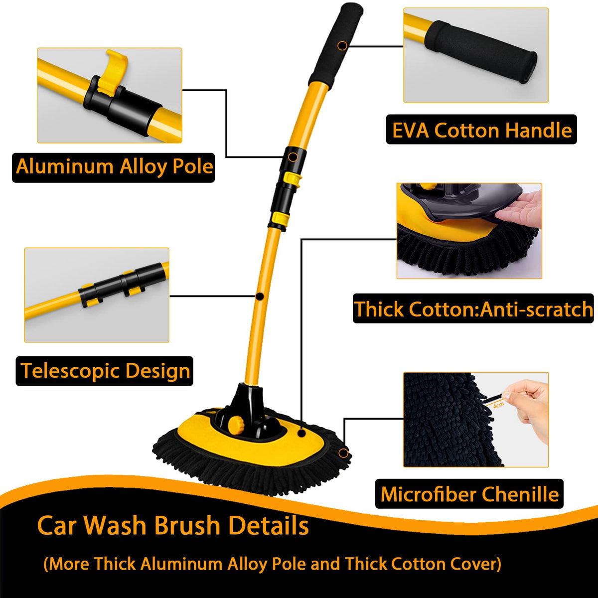 Harazaqa telescopic rod fully extended to 43 inches for high-reach cleaning advantage