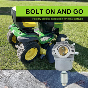 Harbot carburetor mounted on engine illustrating direct bolt-on installation benefit