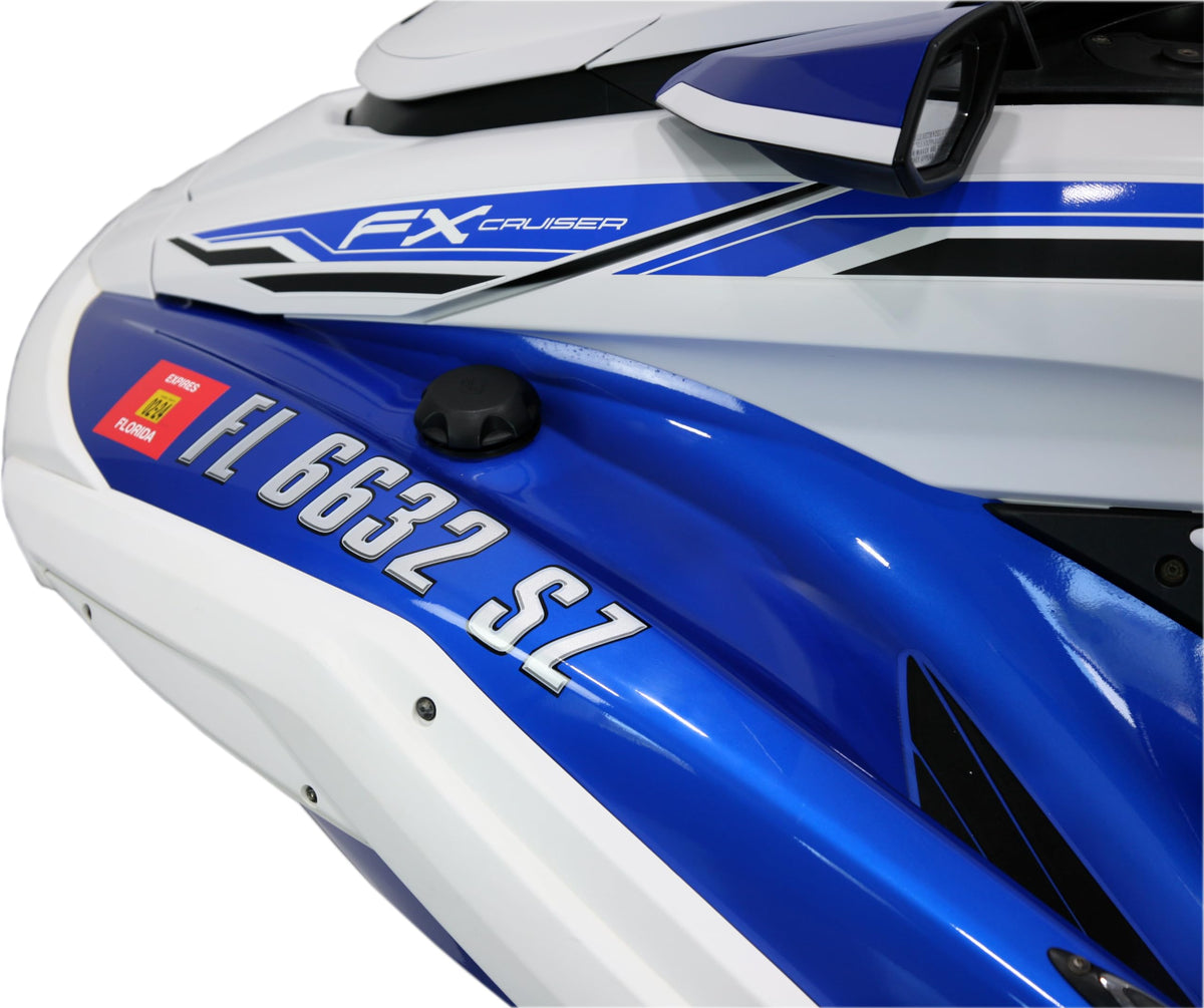 Hardline Products registration numbers visible on boat underway showing professional look and durability