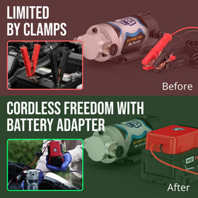 Harpy Eagle side view of adapter attached to Milwaukee M18 battery for cordless operation