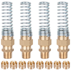 HASAOMOI front view of four brass hose ends showing robust construction and DOT compliance