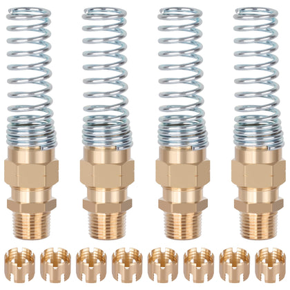 HASAOMOI front view of four brass hose ends showing robust construction and DOT compliance