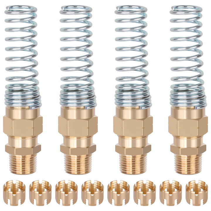 HASAOMOI front view of four brass hose ends showing robust construction and DOT compliance