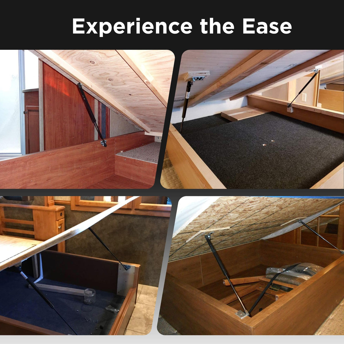 Hatchlift installed in an RV demonstrating easy access to under-bed storage and convenience
