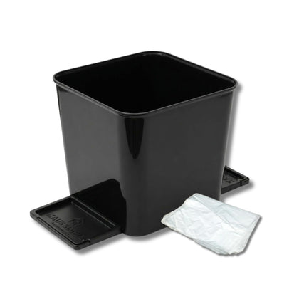 HAUSSIMPLE front view of compact trash can showing sleek profile and space-saving benefit