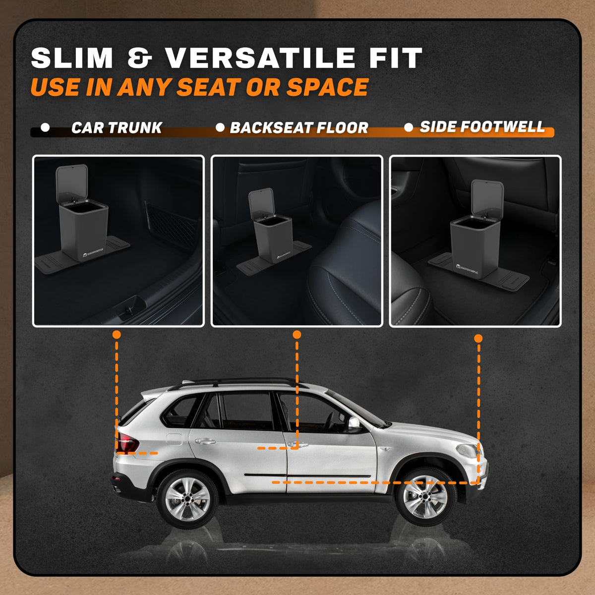 HAUSSIMPLE interior with Easy Pull Trash Bag for fast cleanouts