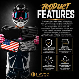 Havoc Racing bag mounted on a motocross handlebar for quick access