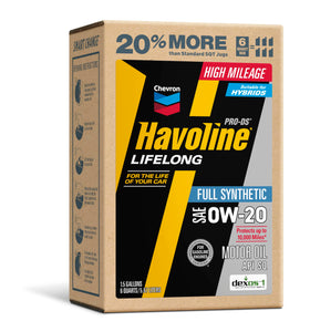 Havoline 0W-20 PRO-DS front label showing product and size benefits