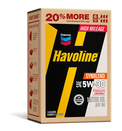 Havoline front packaging 5W-30 6-quart showing label and benefits