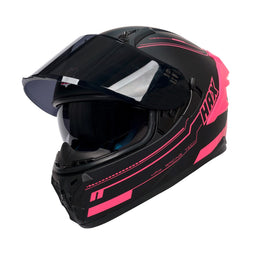 HAX helmet dual visor demonstration with sun visor lowered for glare control