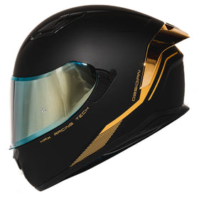 HAX Obsidian front view in matte black gold showing aerodynamic shell and DOT badge benefit visibility