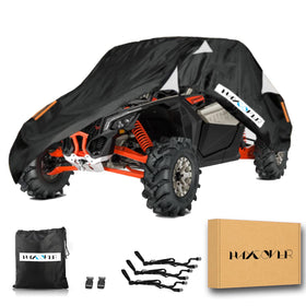 HAYCOVER front view on UTV showing full weather protection benefit