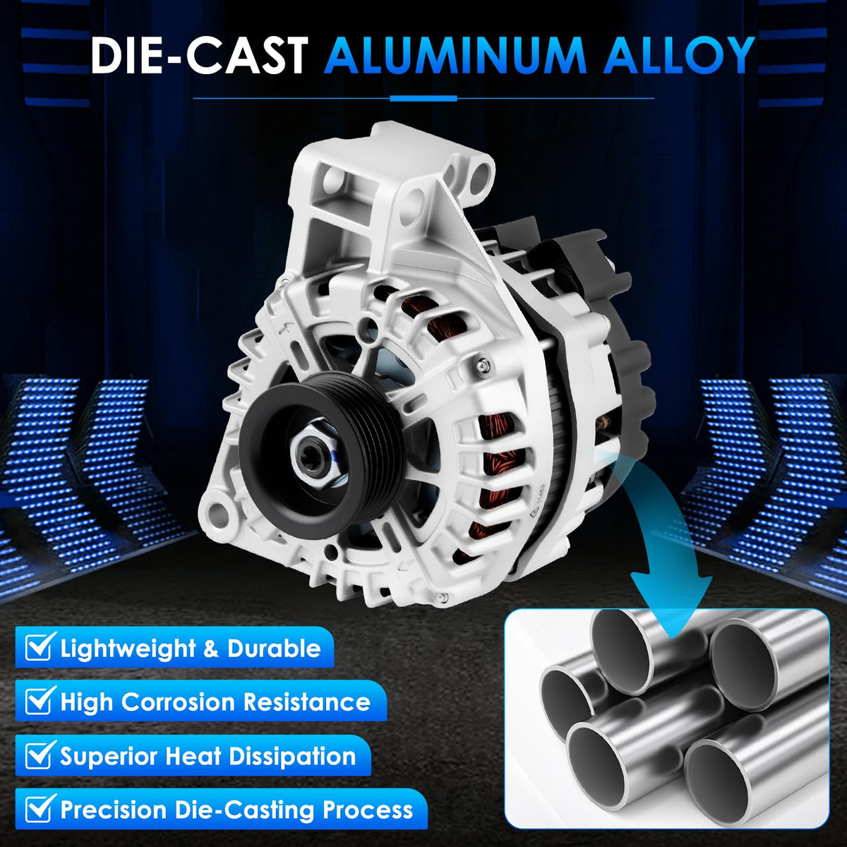 HAYIAUTO alternator beside ruler showing compact dimensions for correct fit