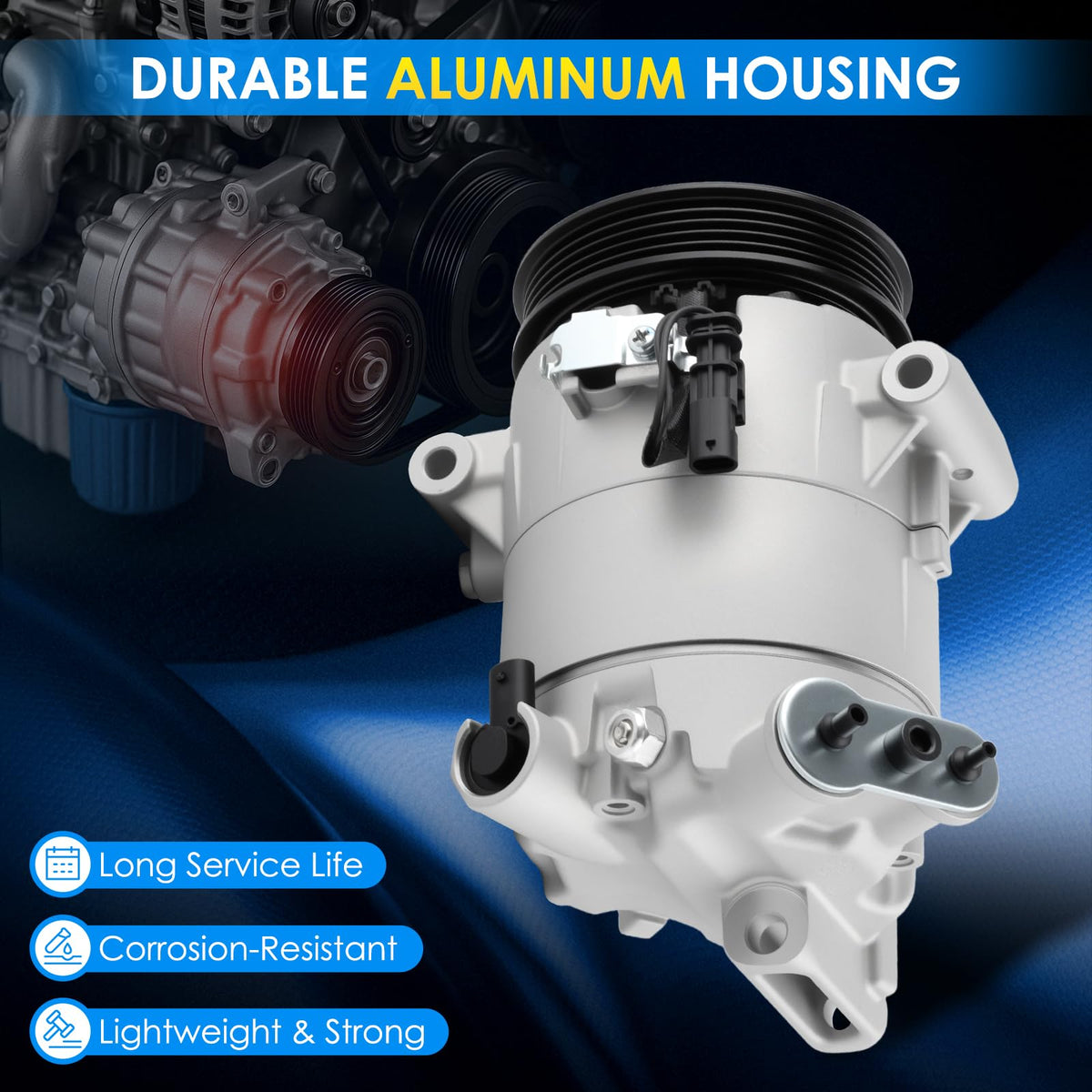 HAYIAUTO compressor installed in engine bay demonstrating direct-fit convenience