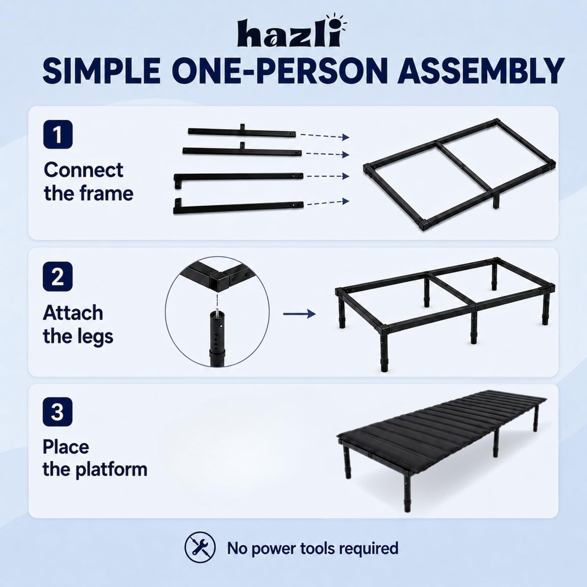 hazli adjustable leg detail showing height settings for a level sleep surface